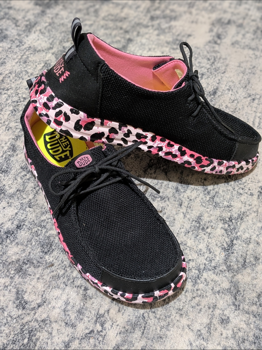 Hey Dude Wendy Black & Pink Leopard Slip-On Sneakers